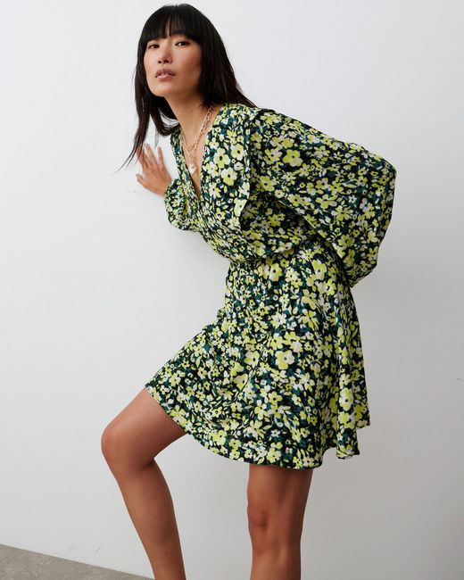 Oliver Bonas Green Lime Floral Print Mini Dress, Size 6