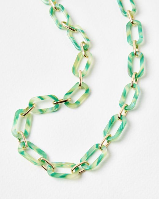 Oliver Bonas Metallic Adela Green Shimmer Resin & Gold Tone Glasses Chain