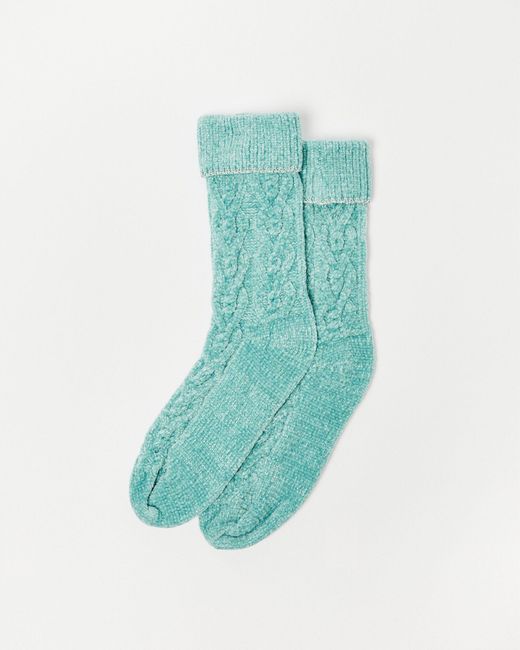 Oliver Bonas Blue Mint Green Chenille Cable Bed Socks