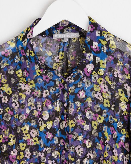 Oliver Bonas Blue Treasured Floral Metallic Shirt, Size 6