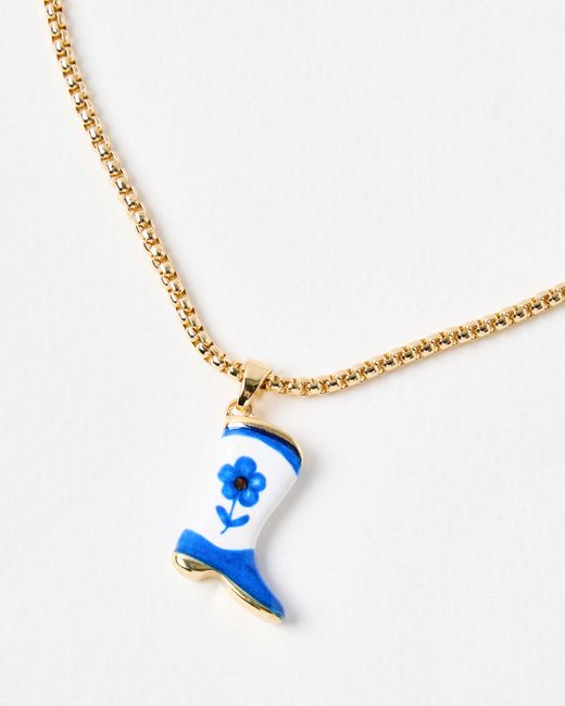 Oliver Bonas Blue Brielle Cowboy Boot Pendant Chain Necklace