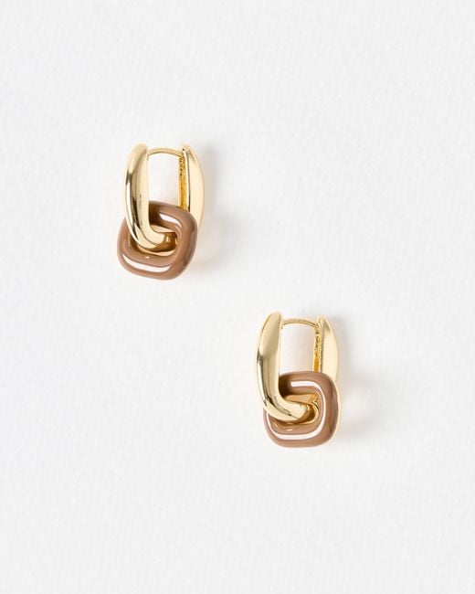 Oliver Bonas White Indie Gold & Enamel Drop Hoop Earrings