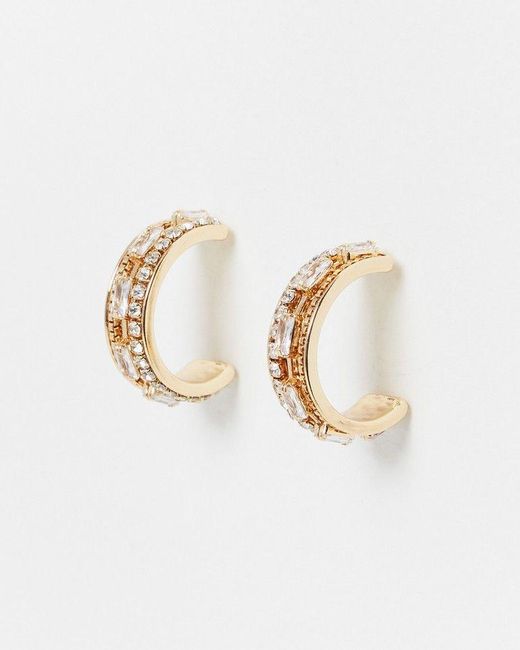 Oliver Bonas White Natala Glass Stone Hoop Earrings