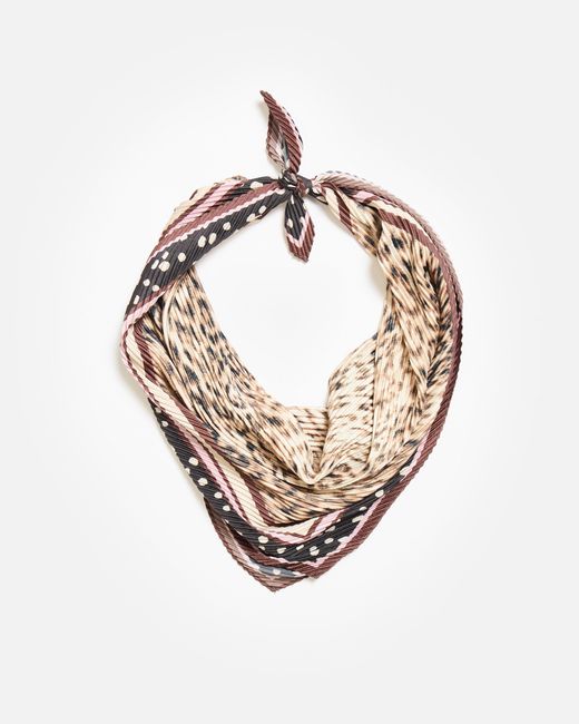 Oliver Bonas Natural Animal Print & Polka Dot Pleated Square Scarf