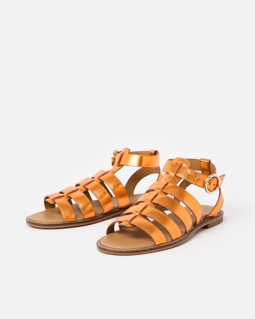 Oliver Bonas Orange Metallic Leather Gladiator Sandals, Size Uk 3