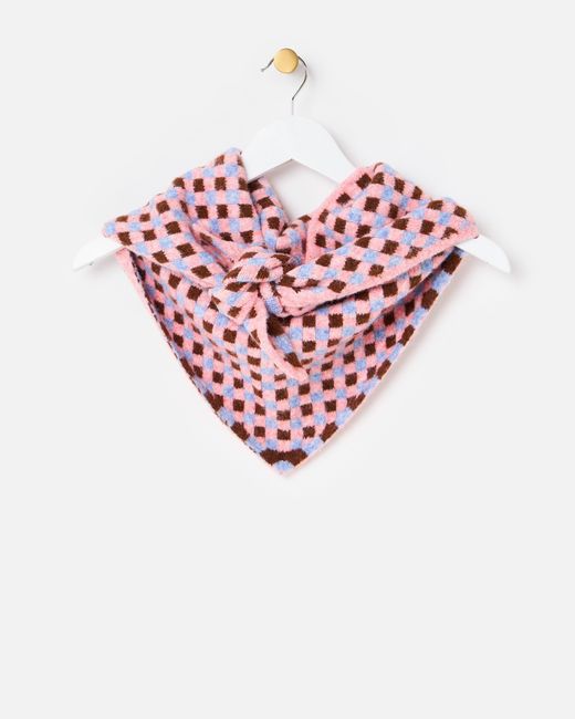 Oliver Bonas Pink & Brown Checked Knitted Triangle Scarf