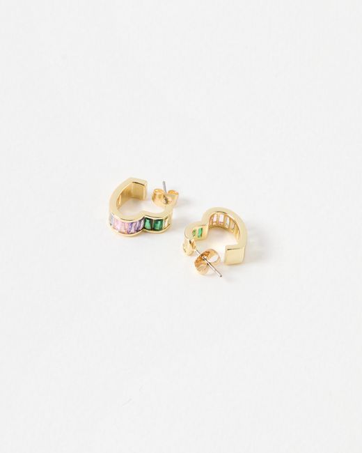 Oliver Bonas White Eileen Baguette Stone Heart Hoop Earrings
