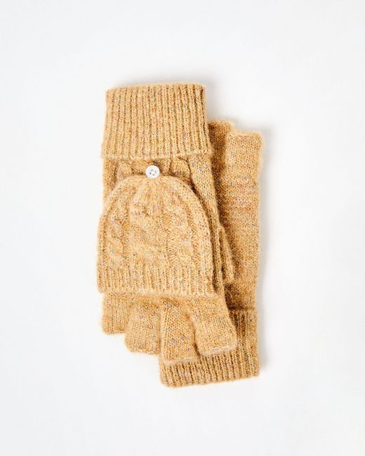 Oliver Bonas Green Camel Sparkle Knitted Fingerless Mitten Gloves