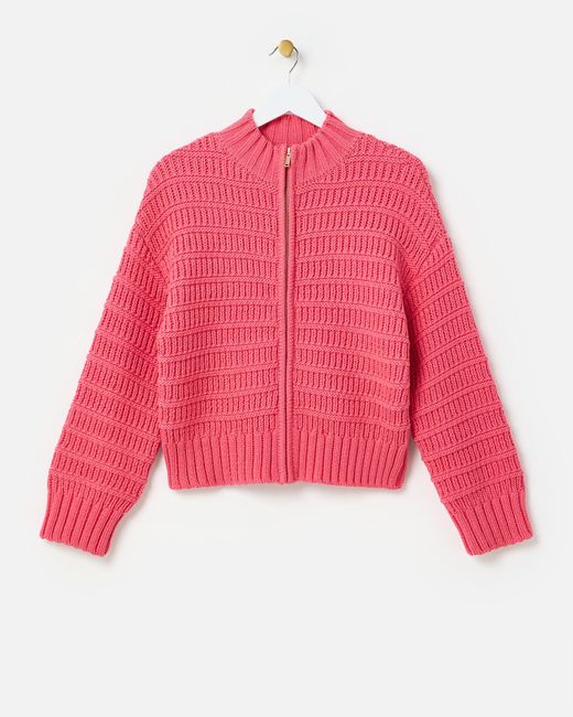 Oliver Bonas Pink Coral Textured Knitted Bomber Jacket, Size 8