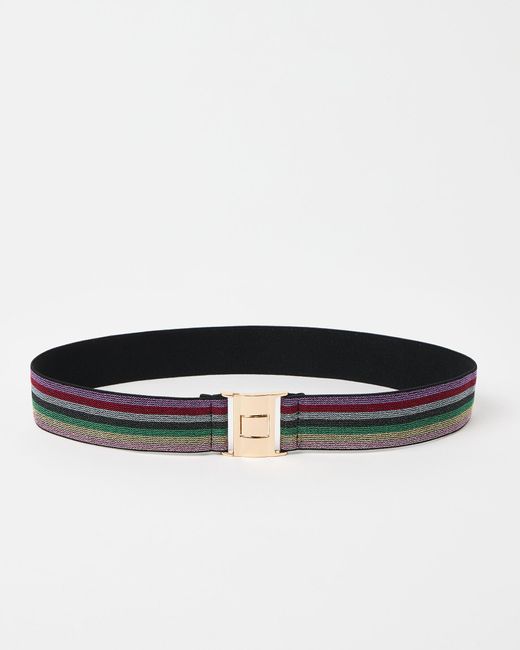 Oliver Bonas Blue Pink Coloured Striped Sparkle Elastic Belt, Size Small