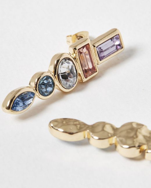 Oliver Bonas White Grace Baguette & Circular Stone Stud Earrings