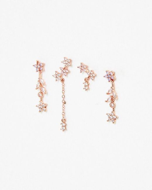 Oliver Bonas White Gabriella Flowers Stud Drop Earrings Set