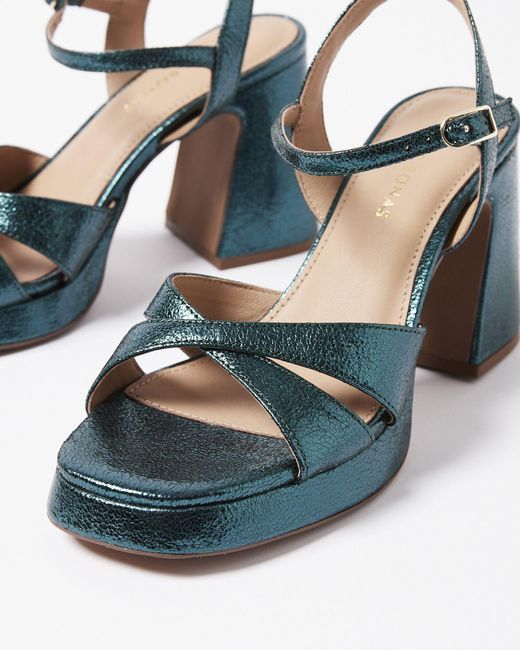 Oliver Bonas Blue Metallic Leather Heeled Sandals, Size Uk 3