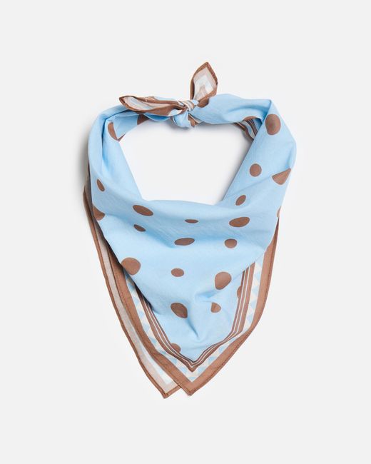 Oliver Bonas Blue Light & Brown Polka Dot Cotton Square Scarf