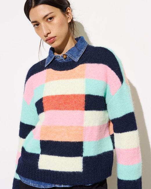 Oliver Bonas Blue Navy Color Block Knitted Sweater