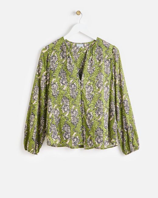 Oliver Bonas Black Tiger Print Spotty Blouse, Size 6