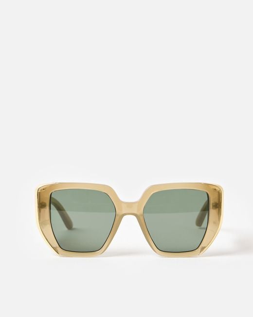 Oliver Bonas Green & Gold Metal Inlay Oversized Square Sunglasses
