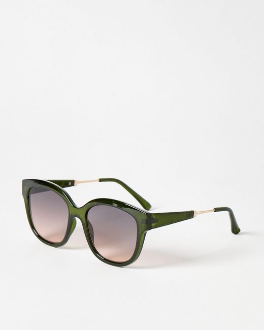 Oliver Bonas Green Metal Arm Cat Eye Sunglasses