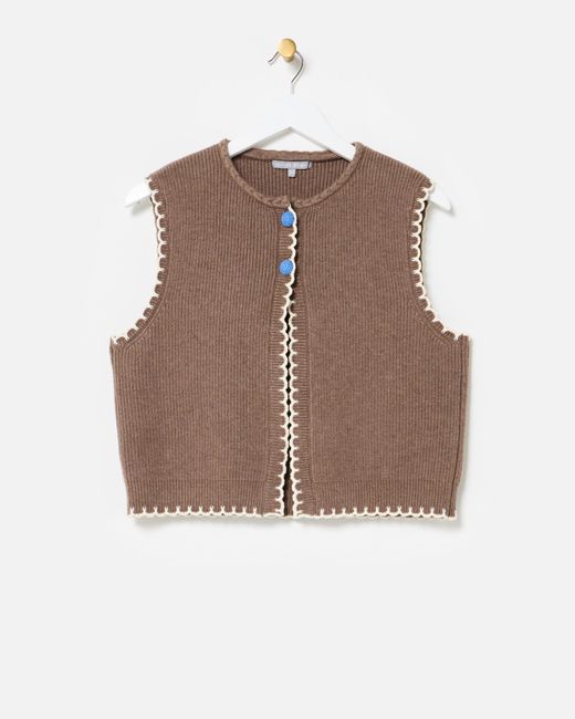 Oliver Bonas Brown Mocha Blanket Stitch Knitted Waistcoat, Size 6