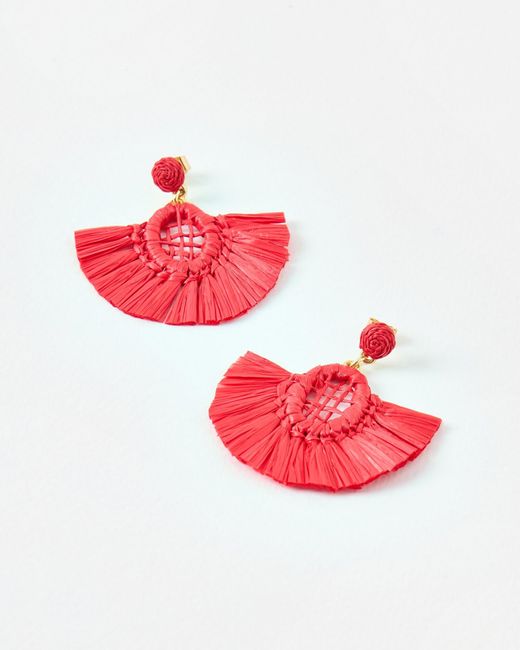 Oliver Bonas Red Farley Raffia Semi-circle Statement Earrings