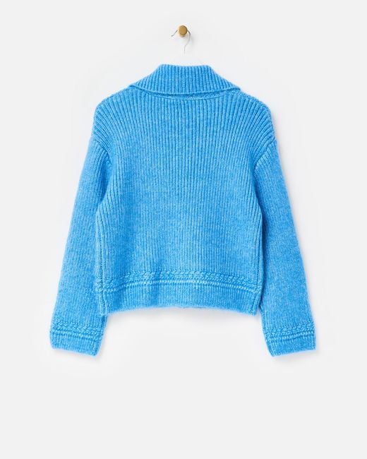 Oliver Bonas Blue Ribbed Collared Zip Up Knitted Cardigan, Size 6