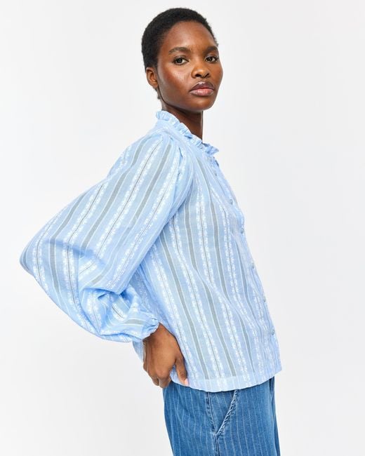 Oliver Bonas Blue Light Cotton Button Up Blouse, Size 6