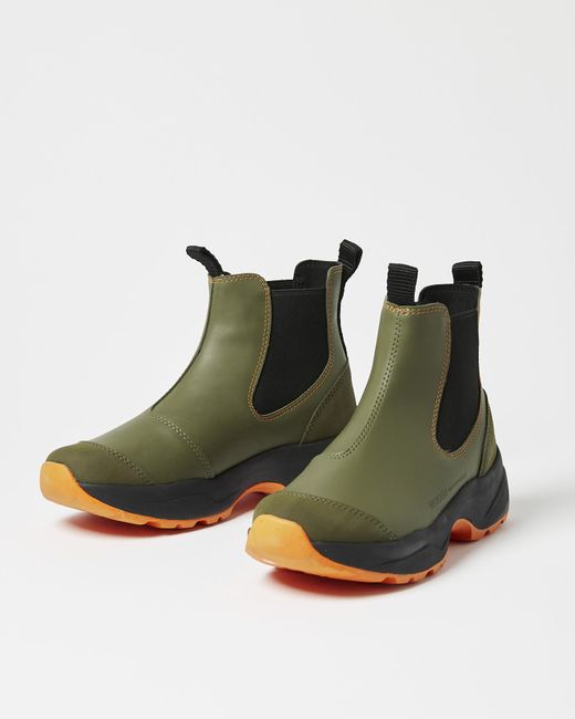 Woden Green Siri Waterproof & Orange Rubber Ankle Boots, Size Uk 5