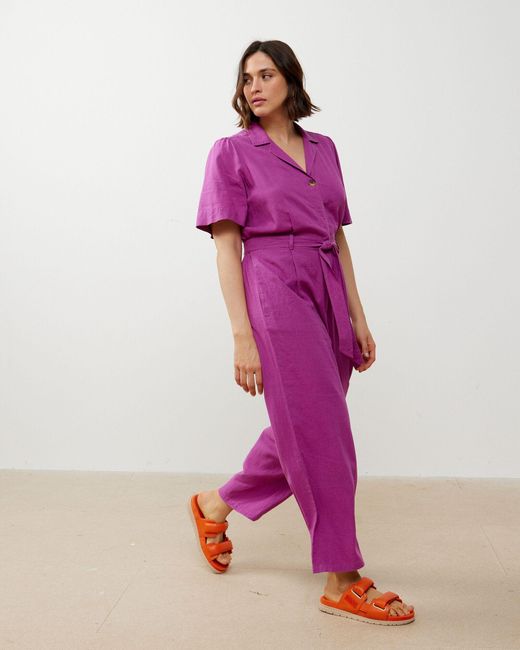 Oliver Bonas Pink Belted Linen Jumpsuit, Size 6