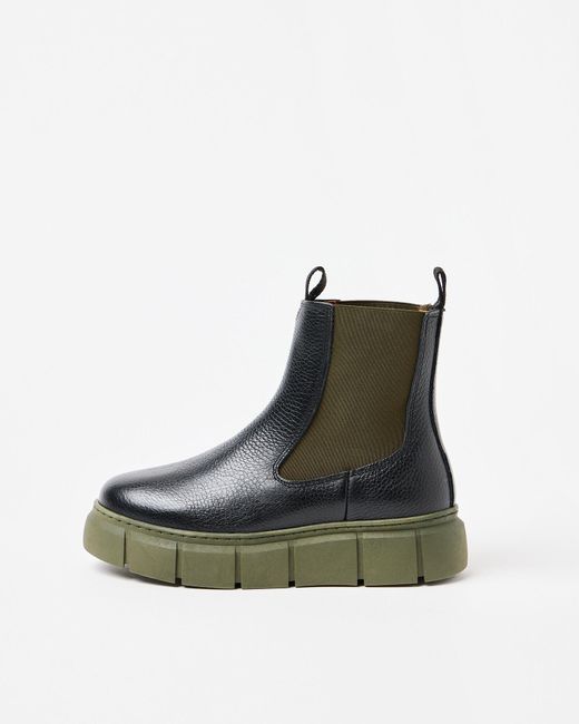 Shoe The Bear Black Tove & Green Leather Chelsea Boots, Size Uk 4