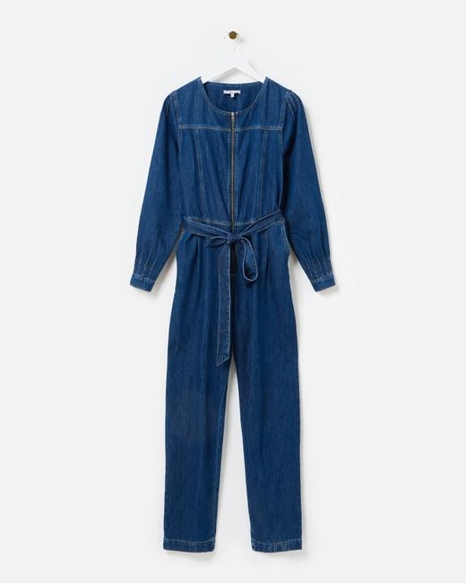 Oliver Bonas Blue Dark Denim Zip Up Jumpsuit, Size 6