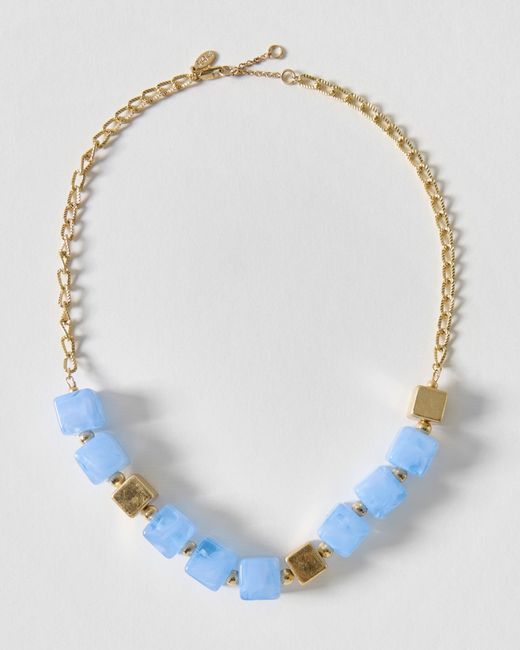 Oliver Bonas Blue Jules Square Resin Bead Chunky Necklace