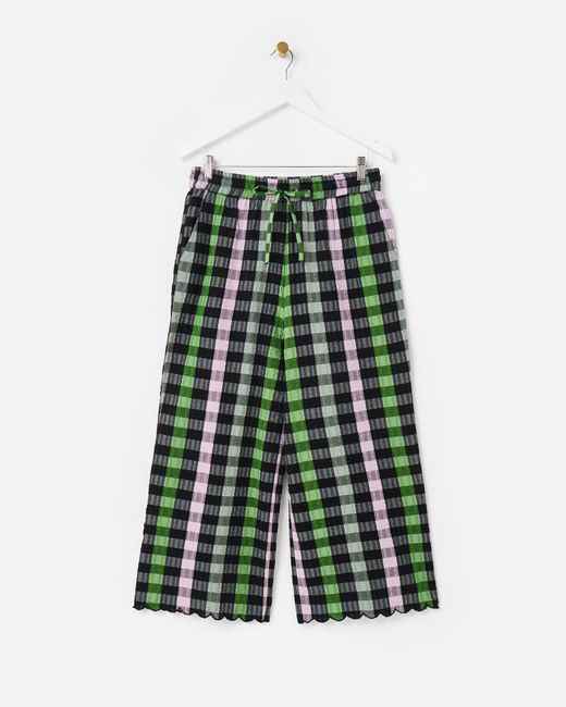 Oliver Bonas & Green Gingham Cropped Wide Leg Trousers, Size 6