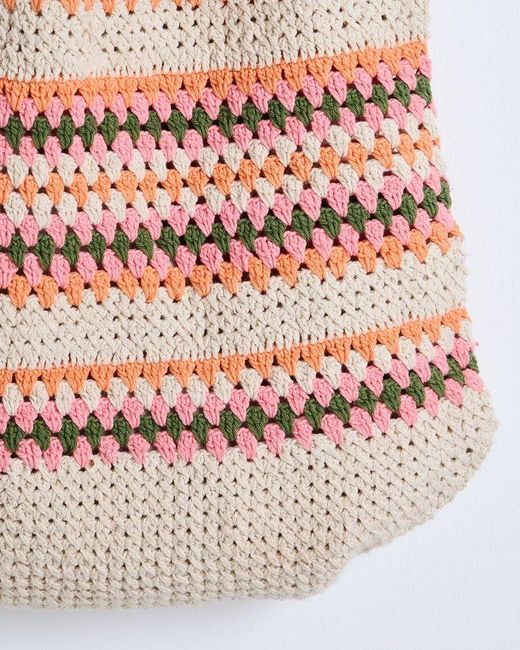 Oliver Bonas Pink Mara Coral Stripe Crochet Tote Bag