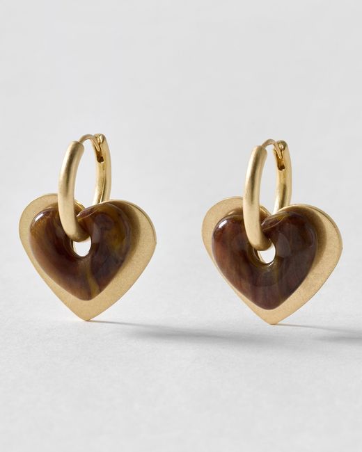 Oliver Bonas Metallic Romilly Resin Heart Charm Hoop Earrings