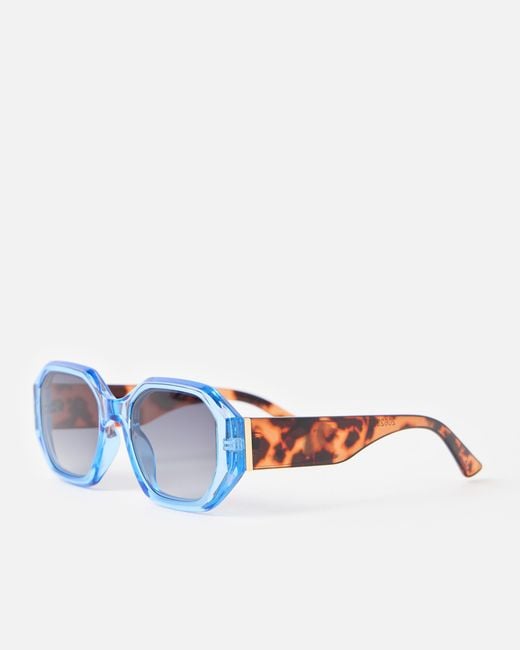 Oliver Bonas Blue Crystal & Faux Tortoiseshell Hexagonal Sunglasses