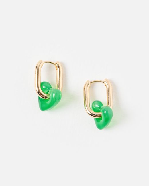 Oliver Bonas Green Amerie Enamel Heart Charm Hoop Earrings