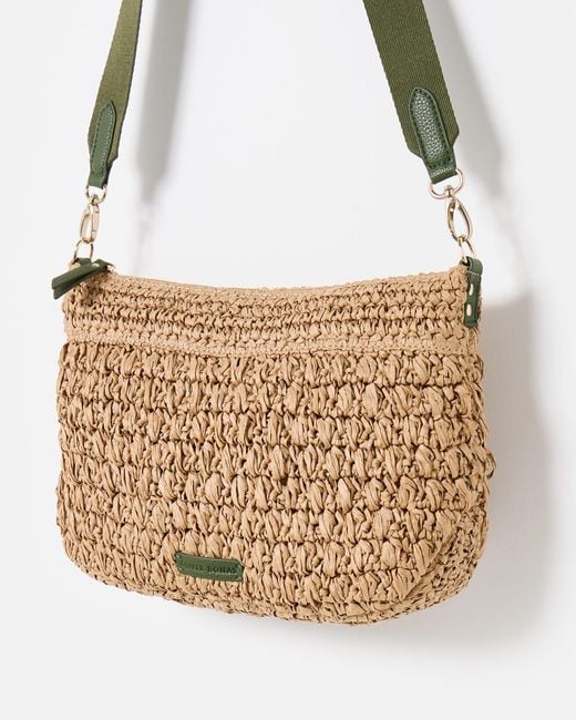 Oliver Bonas Brown Paddie Straw Weave Crossbody Bag Large