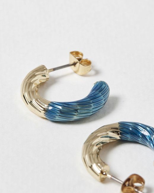 Oliver Bonas Blue Camila & Gold Textured Hoop Earrings