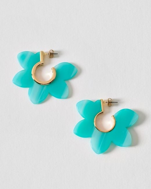 Oliver Bonas Blue Emmy Flower Resin Hoop Earrings