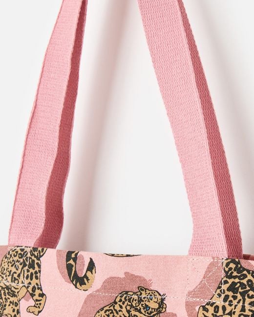 Oliver Bonas Pink Snow Leopard Cotton Tote Shopper Bag