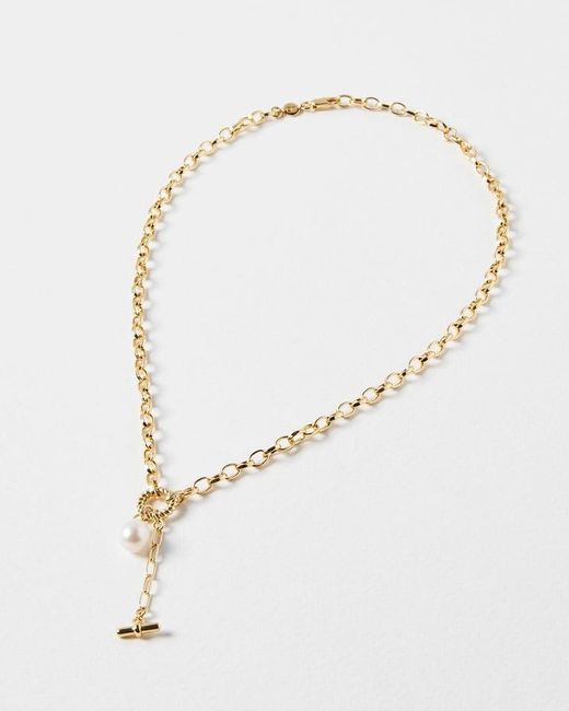 Oliver Bonas Jemima Pearl & Loop Drop Gold Plated Collar Necklace in