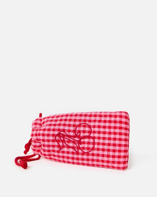 Oliver Bonas Red & Gingham Cherry Embroidered Glasses Case