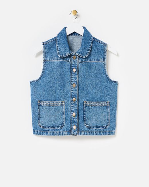 Oliver Bonas Blue Collared Denim Waistcoat, Size 6