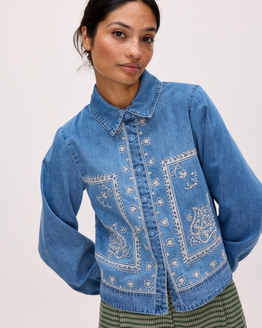 Oliver Bonas Blue Denim Bandana Print Embroidered Shirt, Size 6