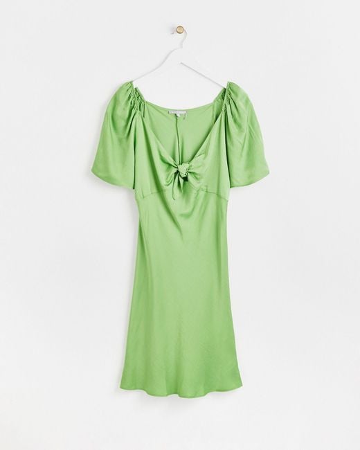 Oliver Bonas Tie Front Green Satin Mini Dress, Size 10