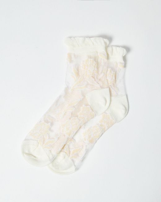 Oliver Bonas White Floral Sheer Ankle Socks