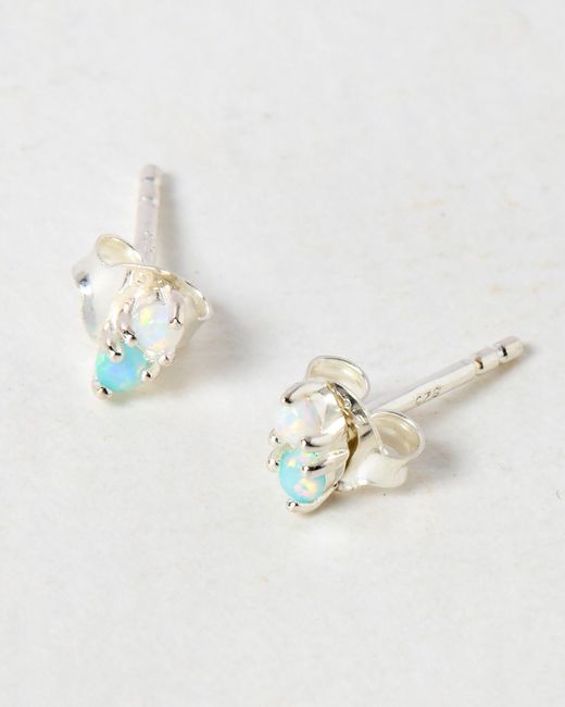 Oliver Bonas White Ffion Opalite Cluster Silver Stud Earrings