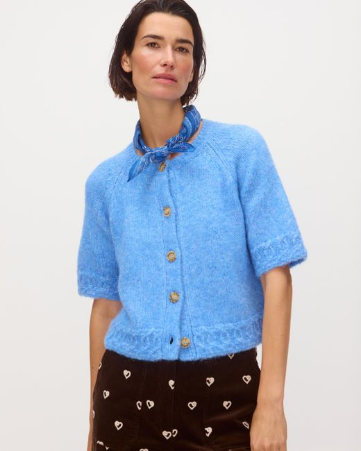 Oliver Bonas Blue Button Up Short Sleeve Knitted Cardigan, Size 6