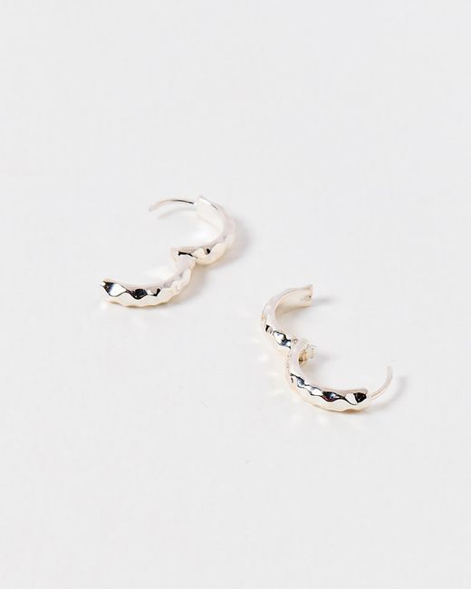 Oliver Bonas White Efa Hammered Huggie Earrings Large