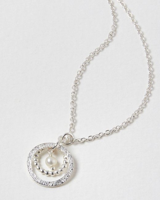 Oliver Bonas White Chloe Circle Freshwater Pearl Pendant Necklace